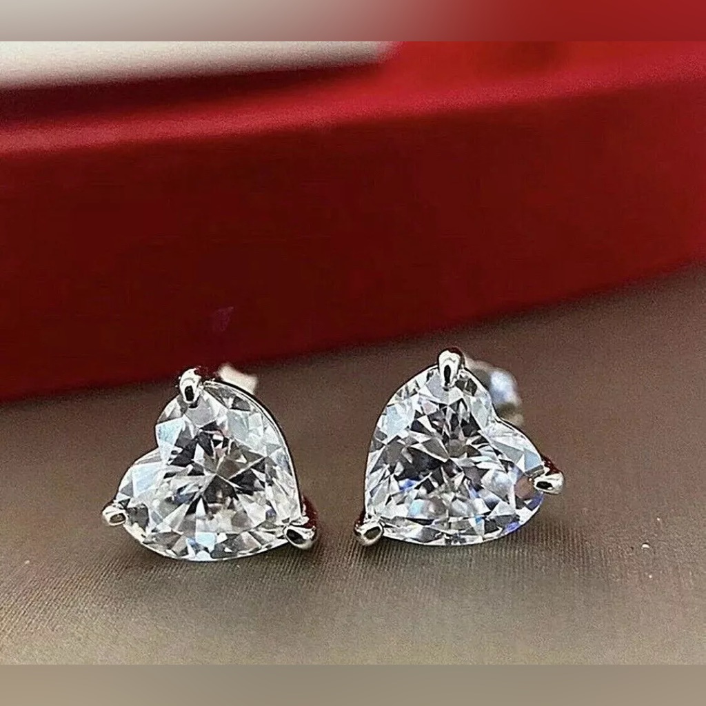 2 Ct Heart Shape Vvs1/D Lab Created White Sapphire Stud Earrings 7mm Push Back